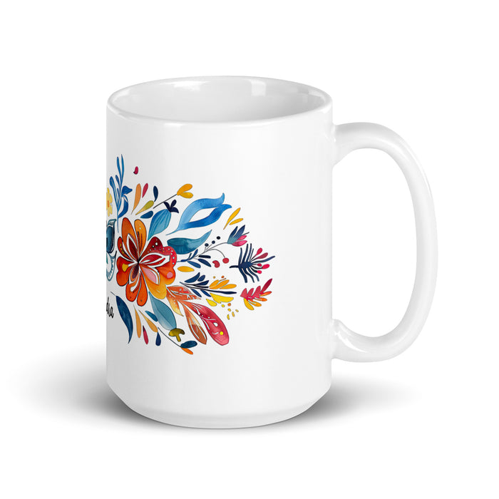 Taza de café exclusiva con nombre de Alejandra, obra de arte para el hogar, la oficina, el trabajo, regalo de orgullo mexicano y español, taza blanca brillante con caligrafía única en su tipo | A9