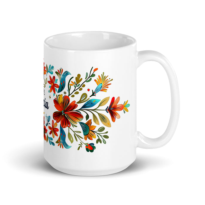 Tasse à café exclusive avec nom Alicia, tasse à café pour le travail à domicile, le bureau, la fierté mexicaine et espagnole, tasse cadeau, calligraphie unique, tasse blanche brillante | A12