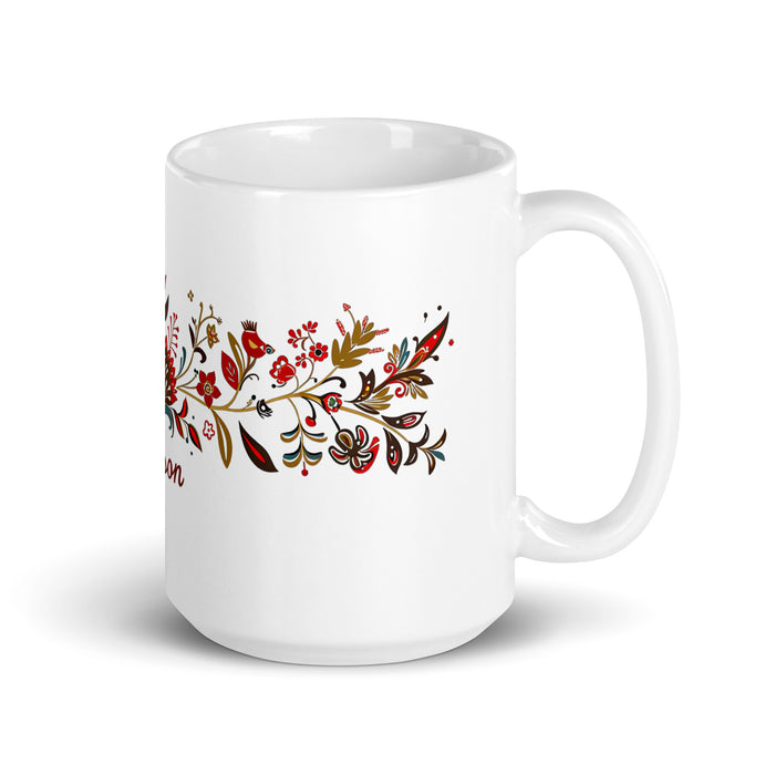 Taza de café exclusiva con nombre de Alison, obra de arte para el hogar, la oficina, el trabajo, regalo de orgullo mexicano y español, taza blanca brillante con caligrafía única en su tipo | A7