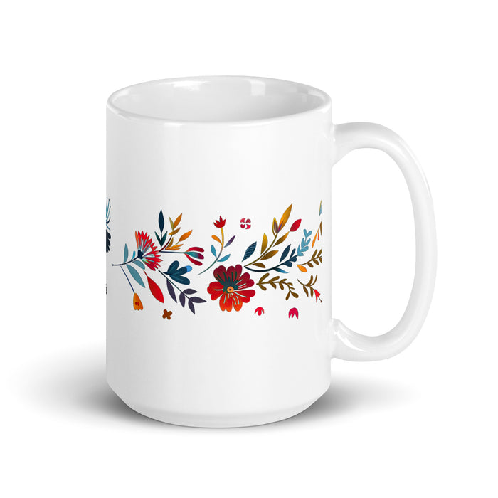 Taza de café exclusiva con nombre de Alma, obra de arte para el hogar, la oficina, el trabajo, regalo de orgullo mexicano y español, taza blanca brillante con caligrafía única en su tipo | A18