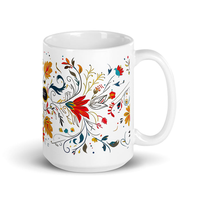 Tasse à café exclusive Amador avec nom, pour la maison, le bureau, le travail, la fierté mexicaine et espagnole, cadeau unique en son genre, calligraphie, blanche et brillante | A15