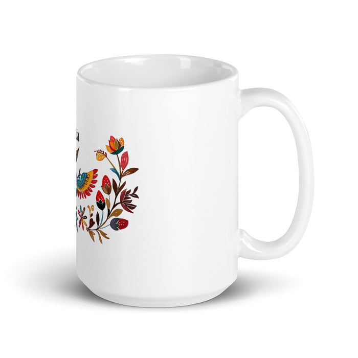 Tasse à café exclusive Amaia avec nom, pour la maison, le bureau, le travail, la fierté mexicaine et espagnole, cadeau unique en son genre, calligraphie, blanc brillant | A4