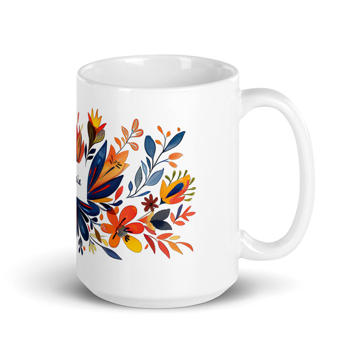 Tasse à café exclusive Amaia avec nom, pour la maison, le bureau, le travail, la fierté mexicaine et espagnole, cadeau unique en son genre, calligraphie, blanc brillant | A11