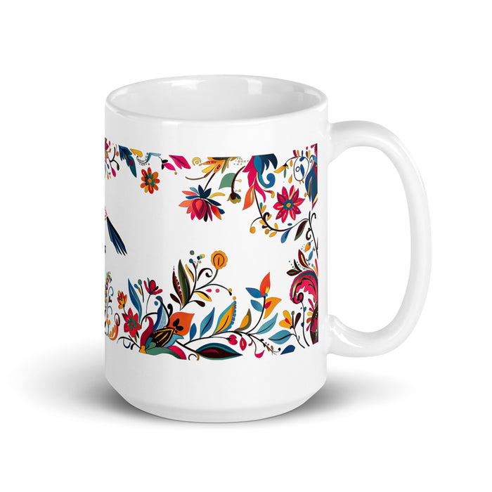 Taza de café exclusiva con nombre de Amaia, obra de arte para el hogar, la oficina, el trabajo, regalo de orgullo mexicano español, taza blanca brillante con caligrafía única en su tipo | A14