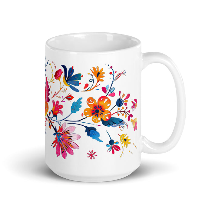 Taza de café exclusiva con nombre de Amalia, obra de arte para el hogar, la oficina, el trabajo, regalo de orgullo mexicano y español, taza blanca brillante con caligrafía única en su tipo | A11