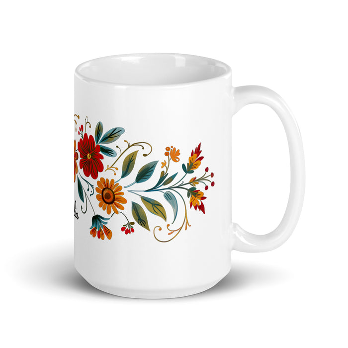 Amalia Exclusive Name Art Piece Home Office Lavoro Tazza da caffè Tazza regalo orgoglio spagnolo messicano Tazza unica nel suo genere Calligrafia Tazza bianca lucida | A14