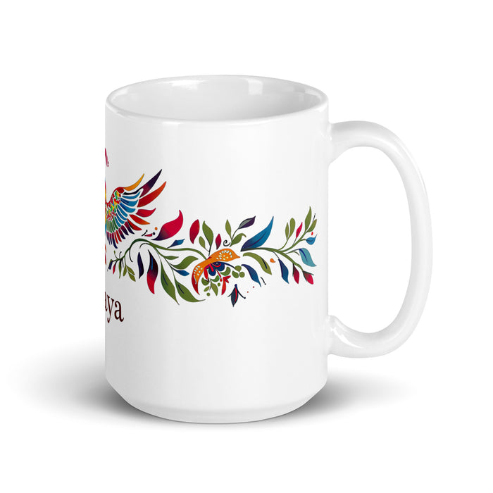 Tasse à café Amaya Exclusive Name Art Piece Home Office Work Tasse cadeau Mexican Spanish Pride Tasse à calligraphie unique en son genre Tasse blanche brillante | A3