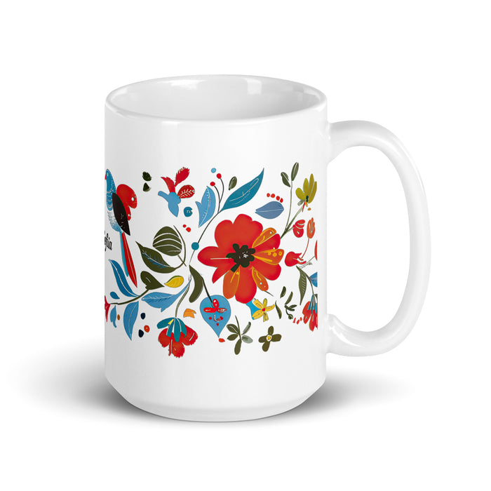 Ana Sofía Exklusives Namenskunstwerk, Kaffeetasse für Zuhause, Büro, Arbeit, mexikanischer und spanischer Stolz, Geschenktasse, einzigartige Kalligraphie, weiß glänzend, A4