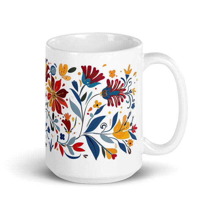 Tasse à café avec nom exclusif et motif de fierté mexicaine et espagnole, tasse à café blanche brillante et unique en son genre | A5