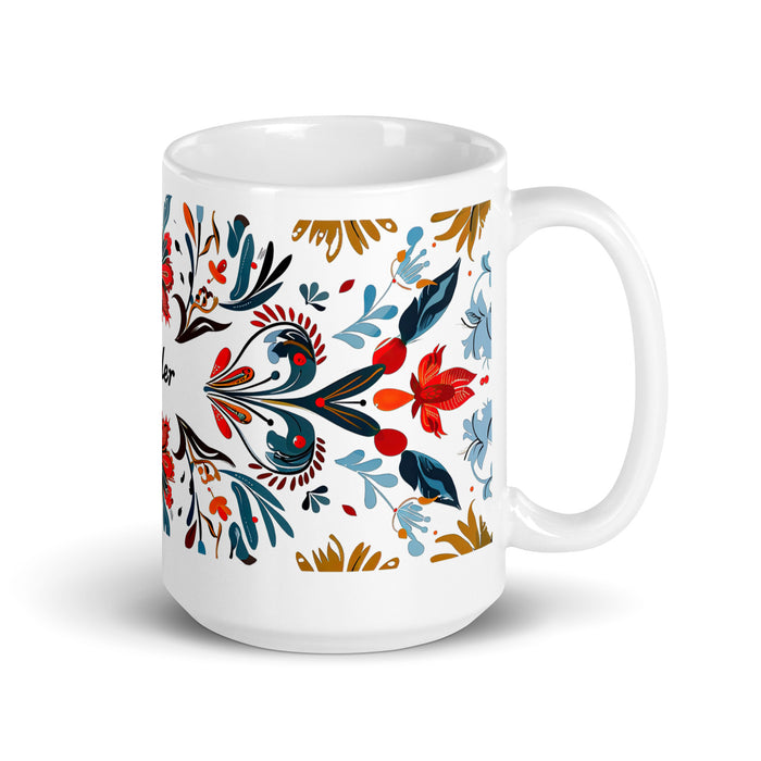 Tasse à café avec nom exclusif et motif de fierté mexicaine et espagnole, tasse à café blanche brillante et unique en son genre | A6