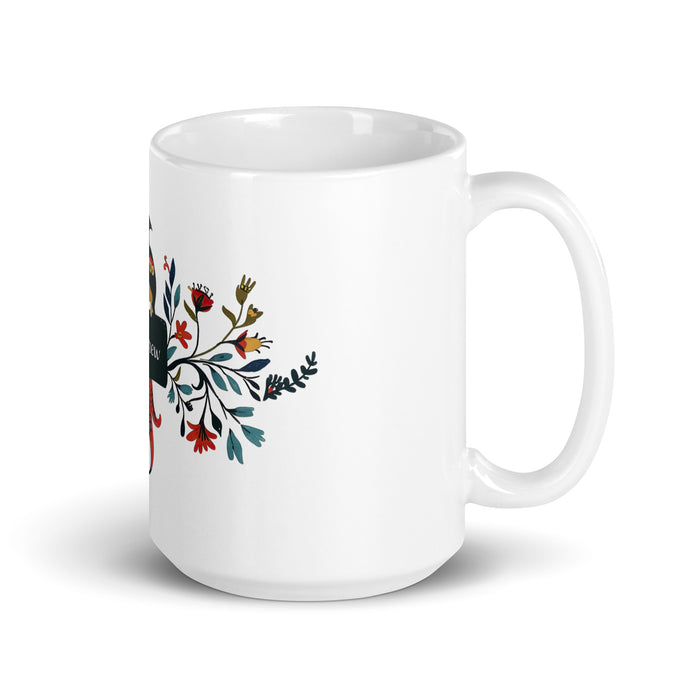 Taza de café exclusiva con nombre de Andrew, obra de arte para el hogar, la oficina, el trabajo, regalo de orgullo mexicano y español, taza blanca brillante con caligrafía única en su tipo | A2