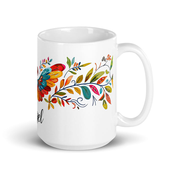 Tasse à café exclusive avec nom d'ange, tasse à café pour le travail à domicile, la fierté mexicaine et espagnole, tasse cadeau, calligraphie unique, blanche et brillante | A8