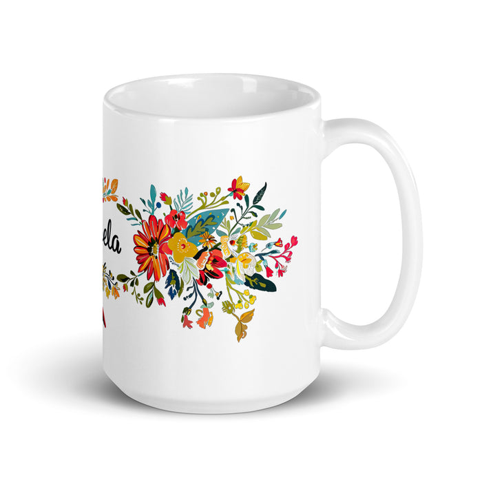 Taza de café exclusiva con nombre de Ángela, obra de arte para el hogar, la oficina, el trabajo, regalo de orgullo mexicano español, taza blanca brillante con caligrafía única en su tipo | Á3