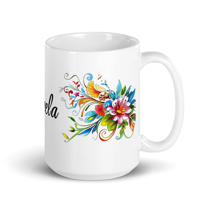 Tasse à café exclusive avec nom d'Ángela, tasse à café pour le travail à domicile, tasse cadeau de fierté espagnole mexicaine, tasse blanche brillante avec calligraphie unique en son genre | Á4