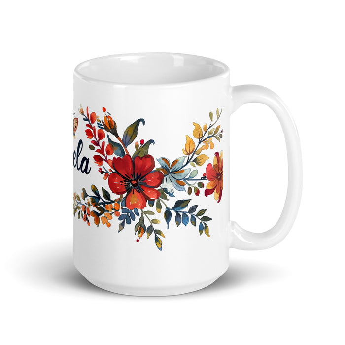 Taza de café exclusiva con nombre de Ángela, obra de arte para el hogar, la oficina, el trabajo, regalo de orgullo mexicano español, taza blanca brillante con caligrafía única en su tipo | Á5