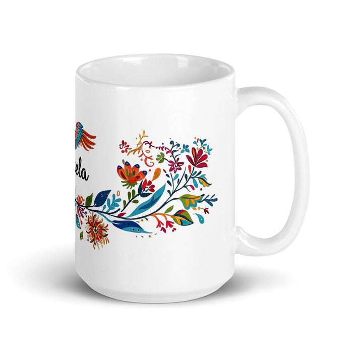 Tasse à café exclusive avec nom d'Ángela, tasse à café pour le travail à domicile, la fierté espagnole mexicaine, tasse cadeau, calligraphie unique, tasse blanche brillante | Á9