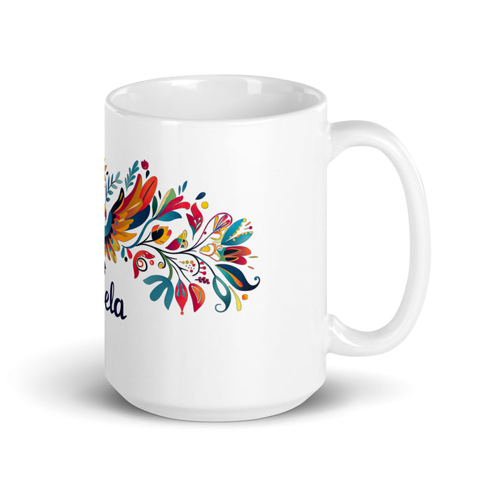 Taza de café exclusiva con nombre de Ángela, para el hogar, la oficina, el trabajo, regalo de orgullo mexicano español, taza blanca brillante con caligrafía única en su tipo | Á14