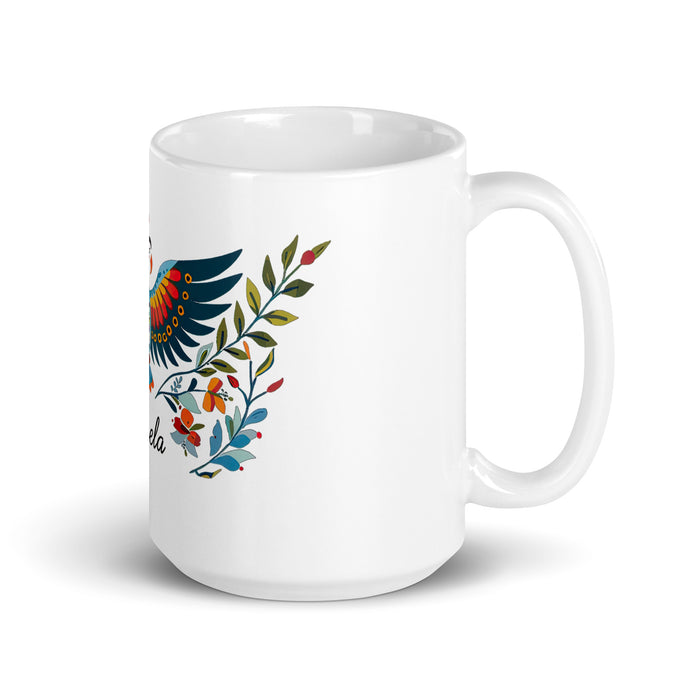 Ángela Exclusive Name Art Piece Home Office Work Coffee Mug Mexican Spanish Pride Gift Cup One-Of-A-Kind Calligraphy White Glossy Mug | Á23