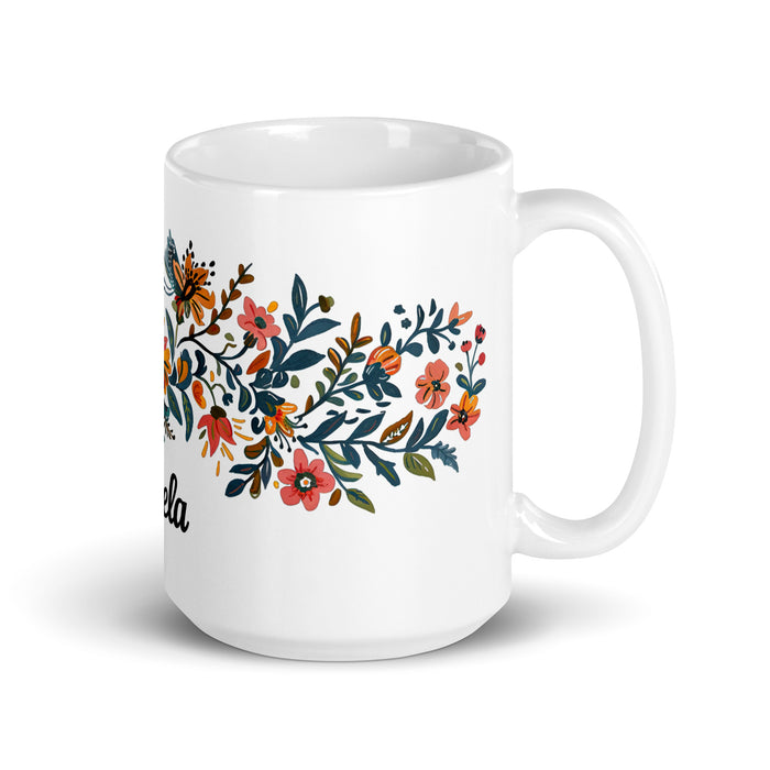 Taza de café exclusiva con nombre de Ángela, obra de arte para el hogar, la oficina, el trabajo, regalo de orgullo mexicano español, taza blanca brillante con caligrafía única en su tipo | Á25