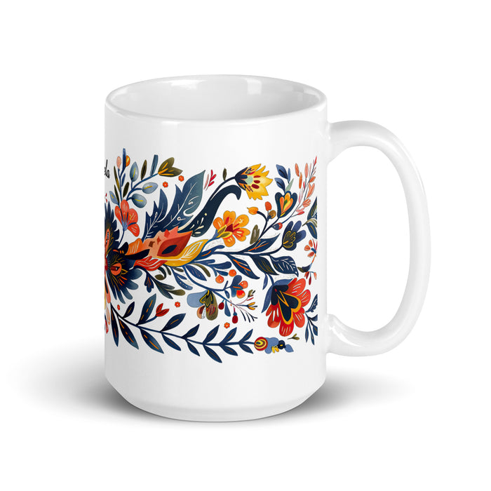 Tasse à café exclusive avec nom d'Ángela, tasse à café pour le travail à domicile, tasse cadeau de fierté espagnole mexicaine, tasse blanche brillante avec calligraphie unique en son genre | Á29