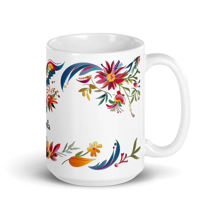 Tasse à café exclusive avec nom d'Ángela, tasse à café pour le travail à domicile, la fierté espagnole mexicaine, tasse cadeau, calligraphie unique, tasse blanche brillante | Á32