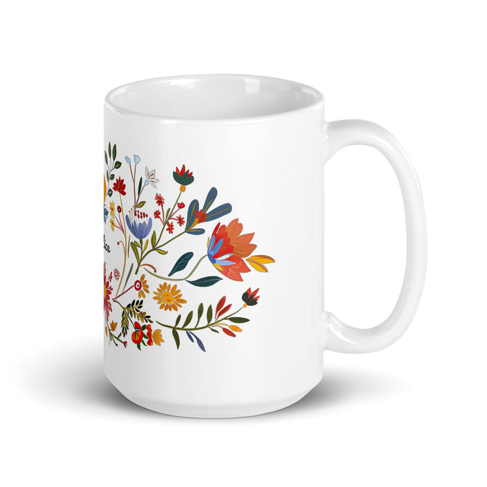 Taza de café exclusiva con nombre de Angélica, para el hogar, la oficina, el trabajo, regalo de orgullo mexicano y español, taza blanca brillante con caligrafía única en su tipo | A2