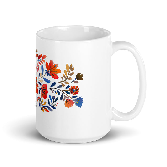 Tasse à café exclusive Ana Victoria avec nom, pour la maison, le bureau, le travail, la fierté mexicaine et espagnole, cadeau unique en son genre, calligraphie, blanc brillant | A4