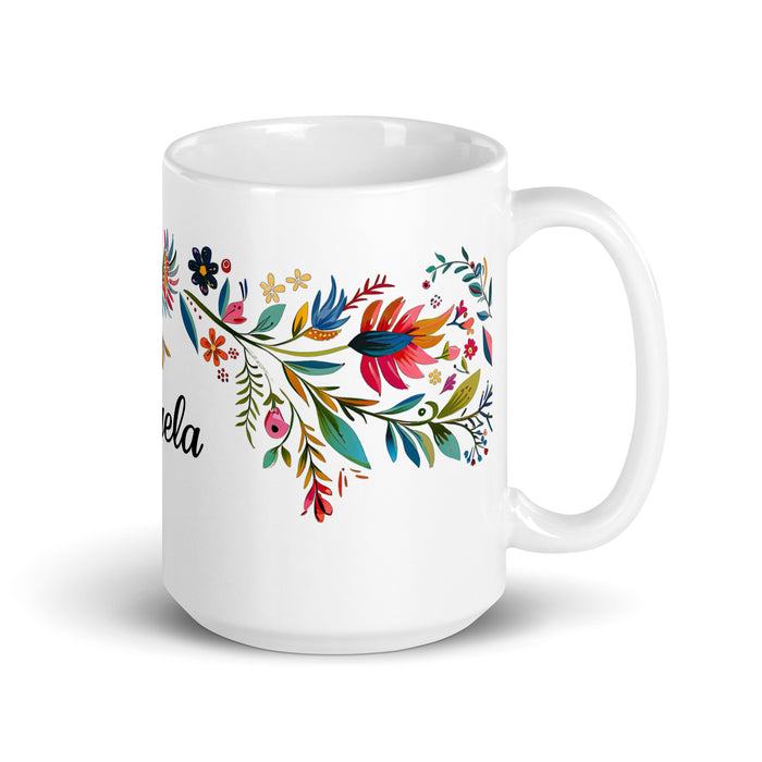 Taza de café exclusiva con nombre de Ángela, obra de arte para el hogar, la oficina, el trabajo, regalo de orgullo mexicano español, taza blanca brillante con caligrafía única en su tipo | Á35