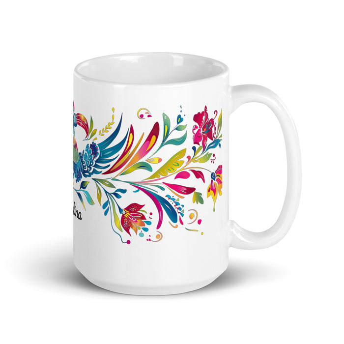 Tasse à café avec nom exclusif Angelina, tasse à café pour le travail à domicile, la fierté mexicaine et espagnole, tasse à calligraphie unique, blanche et brillante | A12