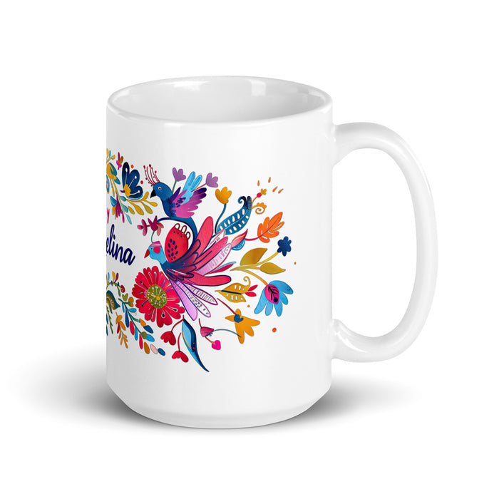 Tasse à café avec nom exclusif Angelina, tasse à café pour le travail à domicile, le bureau, la fierté mexicaine et espagnole, tasse cadeau, calligraphie unique en son genre, tasse blanche brillante | A14