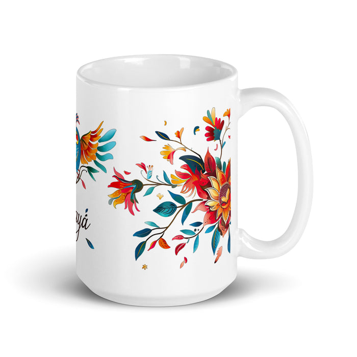 Taza de café exclusiva con nombre de Amaya, obra de arte para el hogar, la oficina, el trabajo, regalo de orgullo mexicano español, taza blanca brillante con caligrafía única en su tipo | A24