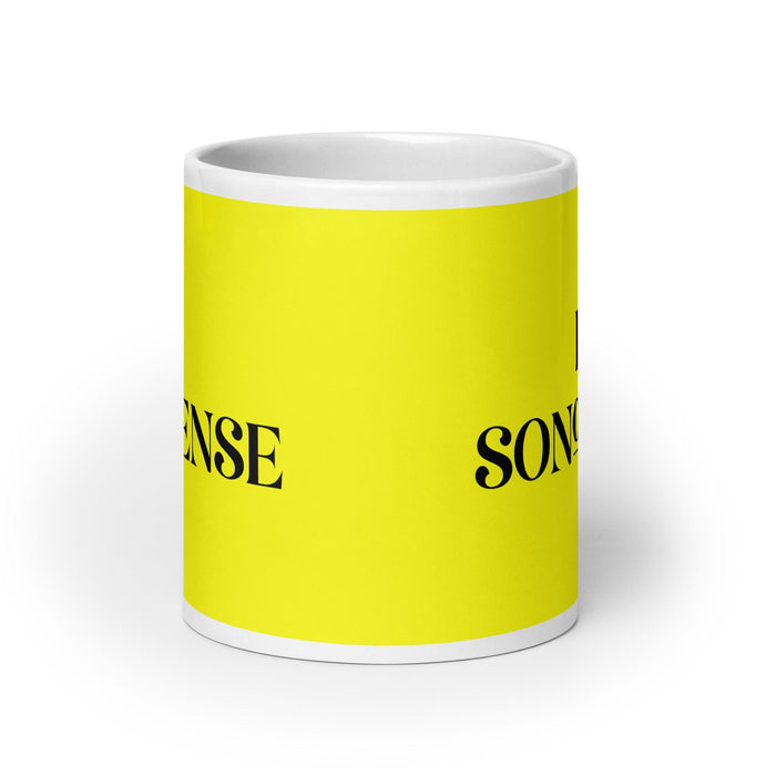 La Sonorense Le résident de Sonora Drôle Bureau à domicile Travail Tasse à café Cadeau de fierté espagnole mexicaine Tasse blanche brillante Tasse à carte jaune