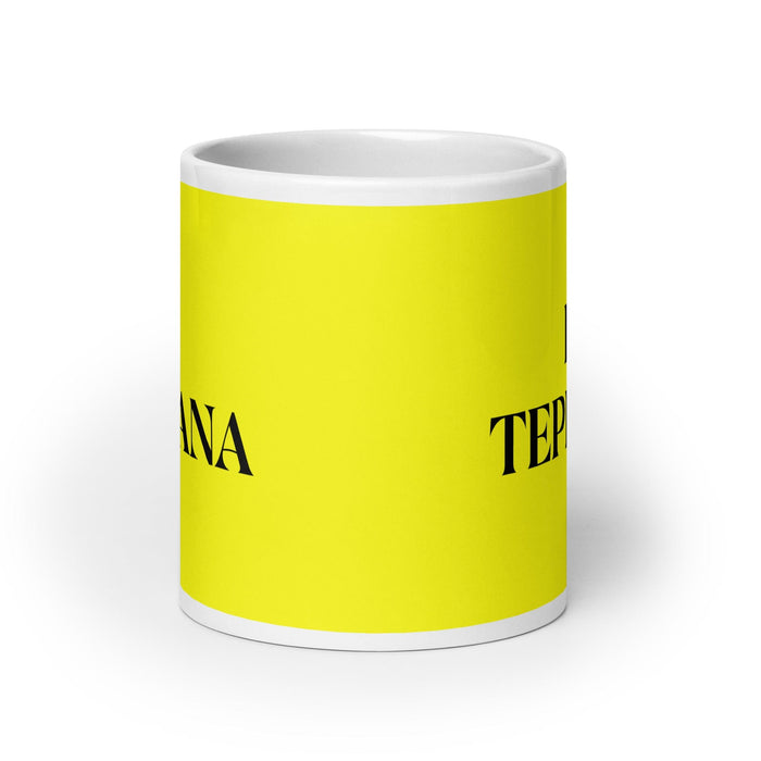 La Tepejana The Tepeji Resident Drôle Maison Bureau Travail Tasse À Café Mexicain Espagnol Fierté Cadeau Blanc Brillant Tasse Carte Jaune Tasse