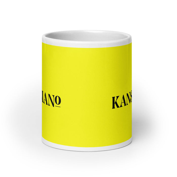 El Kansasiano Le résident de Kansas City Drôle Bureau à domicile Travail Tasse à café Cadeau de fierté espagnole mexicaine Tasse blanche brillante Tasse à carte jaune