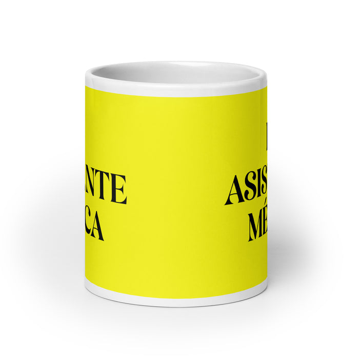 La Asistente Médica The Medical Assistant Funny Home Office Work Coffee Mug Mexican Spanish Pride Gift White Glossy Cup Yellow Card Mug