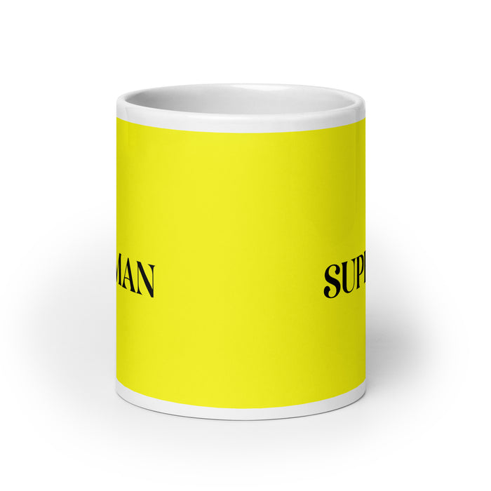 El Superman The Superwoman / The Superman Funny Home Office Work Coffee Mug Mexican Spanish Pride Gift White Glossy Cup Yellow Card Mug