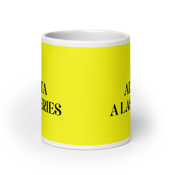 La Adicta A Las Series The Series Addict Funny Home Office Work Coffee Mug Mexican Spanish Pride Gift White Glossy Cup Yellow Card Mug