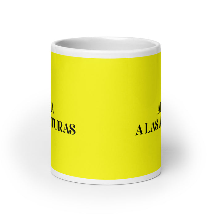 La Adicta A Las Aventuras The Adventure Addict Funny Home Office Work Coffee Mug Mexican Spanish Pride Gift White Glossy Cup Yellow Card Mug