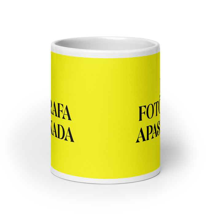 La Fotógrafa Apasionada The Passionate Photographer Funny Home Office Work Coffee Mug Mexican Spanish Pride Gift White Glossy Cup Yellow Card Mug