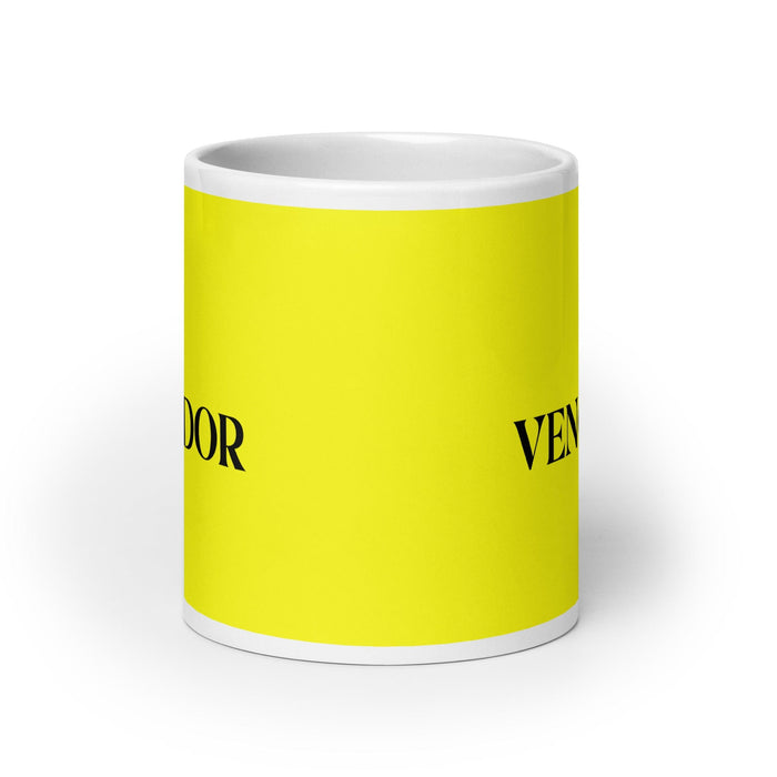 La Vencedora The Victor Lustige Kaffeetasse für Zuhause, Büro, Arbeit, mexikanisches spanisches Stolzgeschenk, weiße glänzende Tasse, gelbe Karte