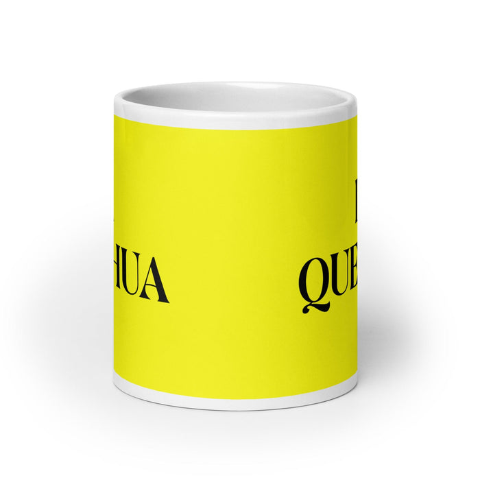 La Quechua The Quechua Lustige Kaffeetasse für Zuhause, Büro, Arbeit, mexikanisches spanisches Stolzgeschenk, weiße glänzende Tasse, gelbe Karte