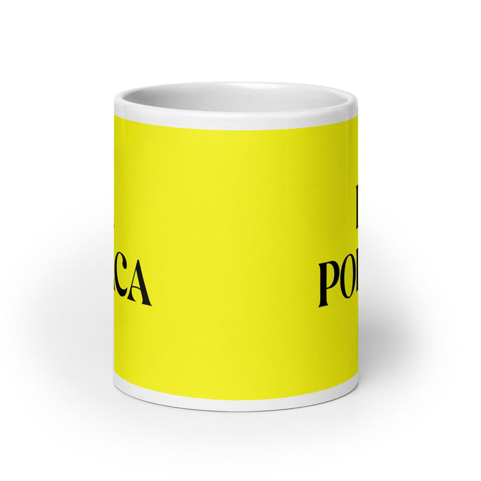 La Polaca La tasse à café drôle polonaise pour le travail à domicile et au bureau, cadeau de fierté mexicaine espagnole, tasse blanche brillante, tasse en carte jaune