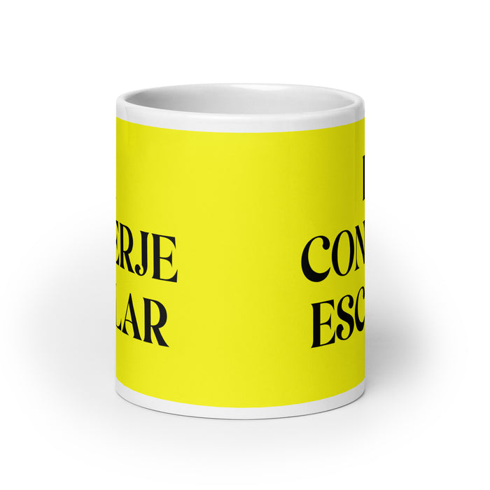 La Conserje Escolar The School Janitor Funny Home Office Work Coffee Mug Mexican Spanish Pride Gift White Glossy Cup Yellow Card Mug