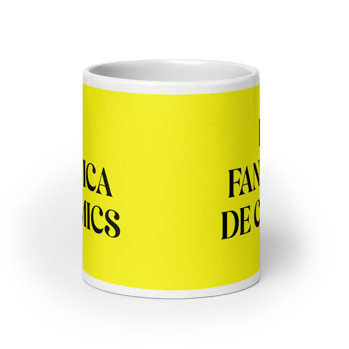 La Fanática De Cómics The Comic Book Fan Funny Home Office Work Coffee Mug Mexican Spanish Pride Gift White Glossy Cup Yellow Card Mug