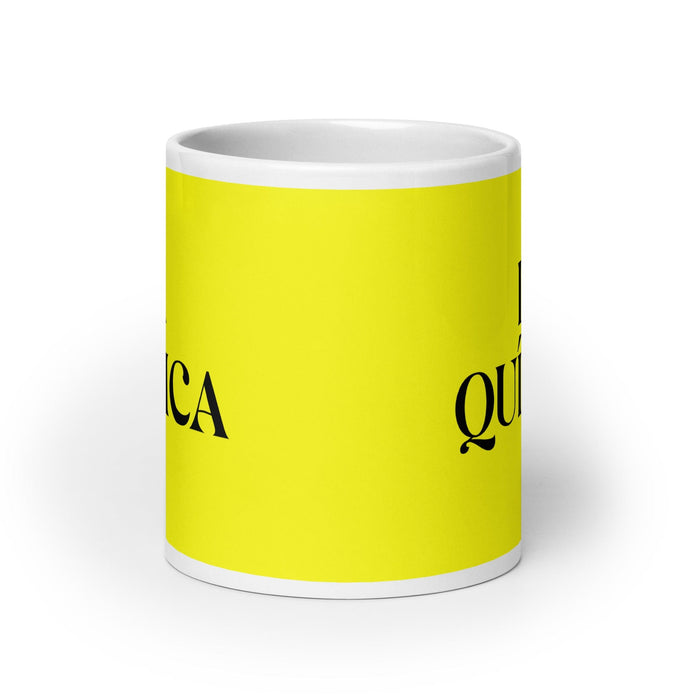 La Química The Chemist Tasse à café amusante pour le travail à domicile ou au bureau Cadeau de fierté mexicaine espagnole Tasse blanche brillante Tasse en carte jaune