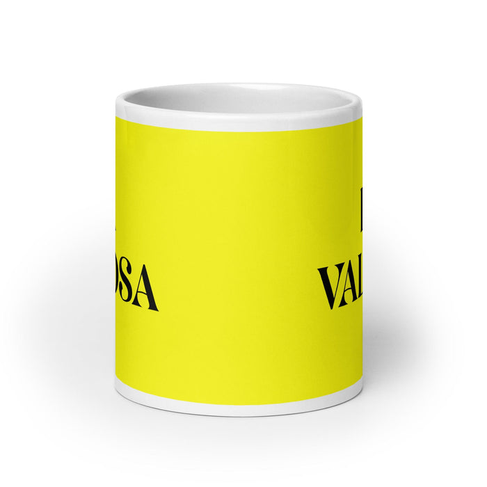 Lustige Kaffeetasse mit Aufschrift „La Valiosa, die Wertvolle“, für Zuhause, Büro, Arbeit, mexikanisches spanisches Stolzgeschenk, weiße glänzende Tasse, gelbe Karte