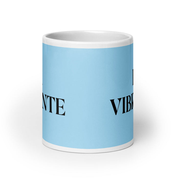 La Vibrante The Vibrant One Tasse à café amusante pour le travail à domicile ou au bureau Cadeau de fierté mexicaine espagnole Tasse blanche brillante Carte bleu ciel