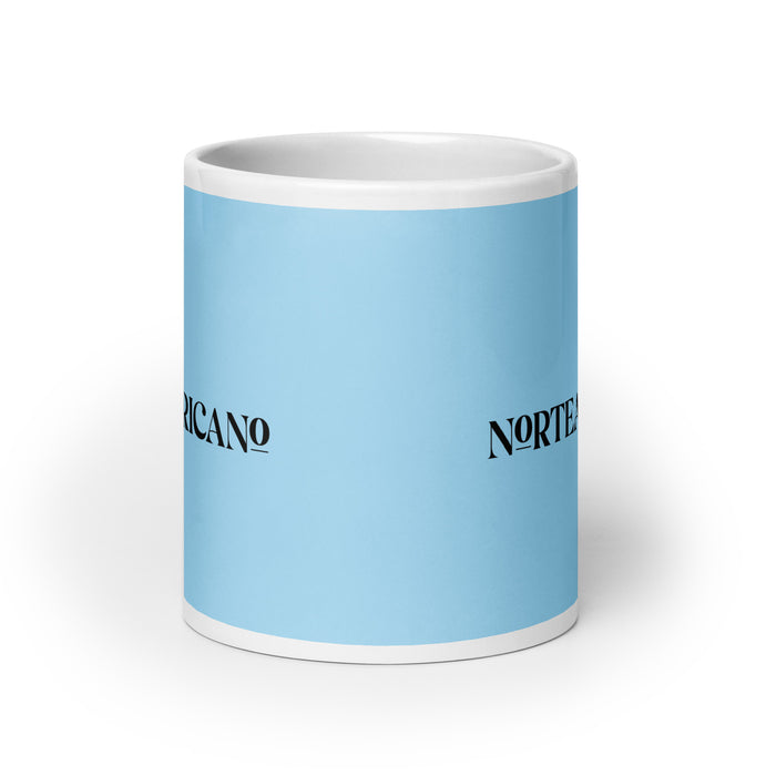 El Norteamericano The North American Funny Home Office Work Coffee Mug Mexican Spanish Pride Gift White Glossy Cup Sky Blue Card Mug