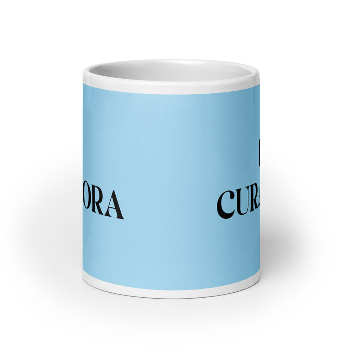 La Curadora The Curator Funny Home Office Work Coffee Mug Mexican Spanish Pride Gift White Glossy Cup Sky Blue Card Mug