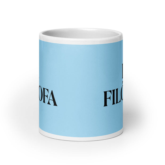 La Filósofa The Philosopher Funny Home Office Work Coffee Mug Mexican Spanish Pride Gift White Glossy Cup Sky Blue Card Mug